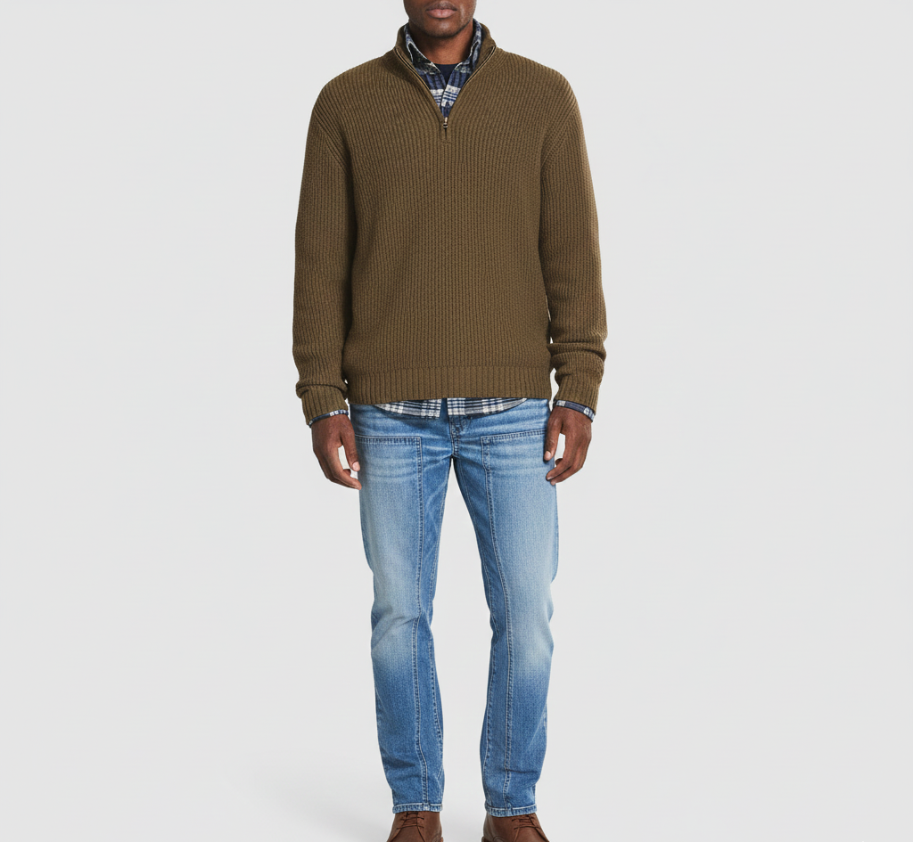 Warm Cotton High Neck Men's Zip Sweater
