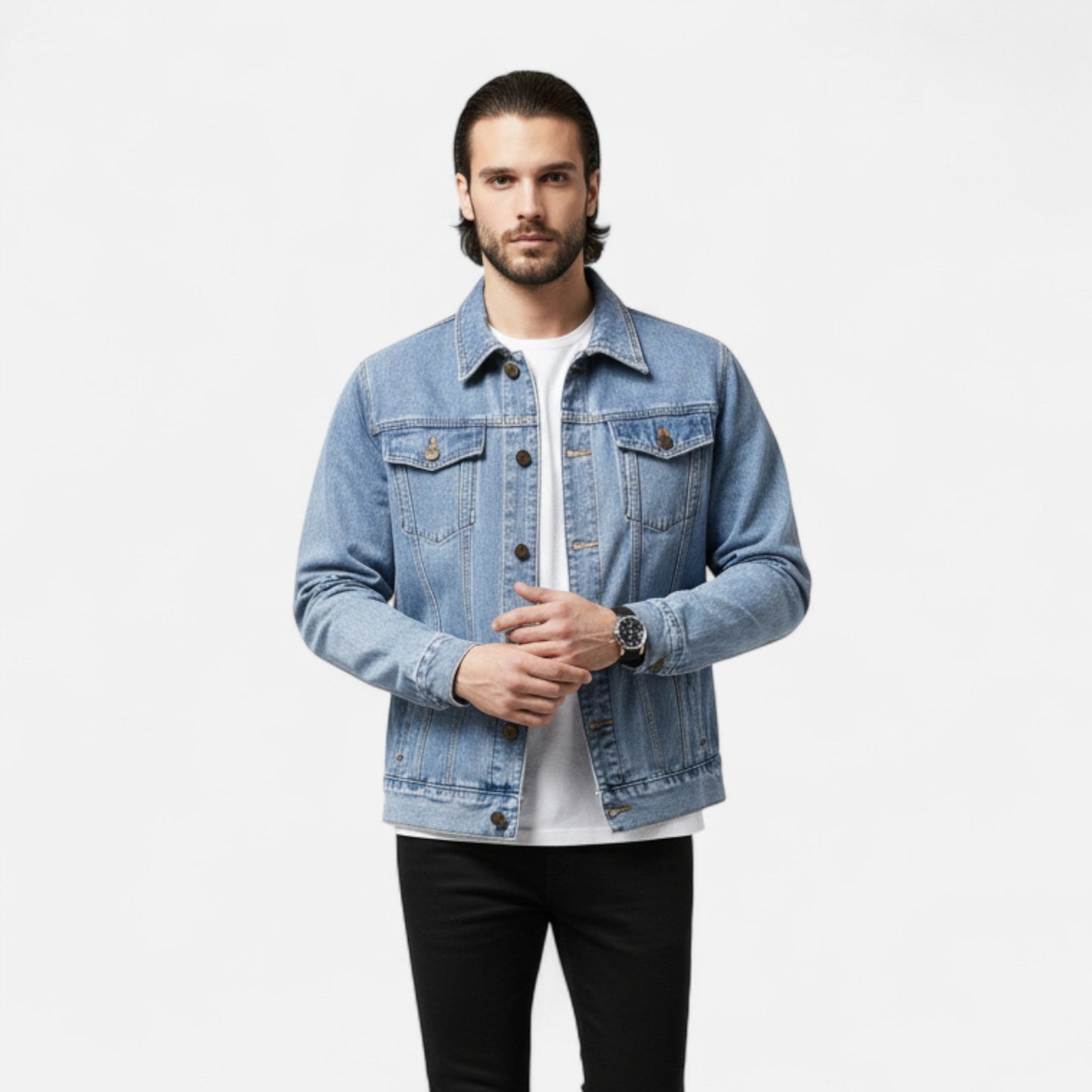 Classic Mens Denim Coat - Retro Fall Cotton Jacket - VogeLuxe