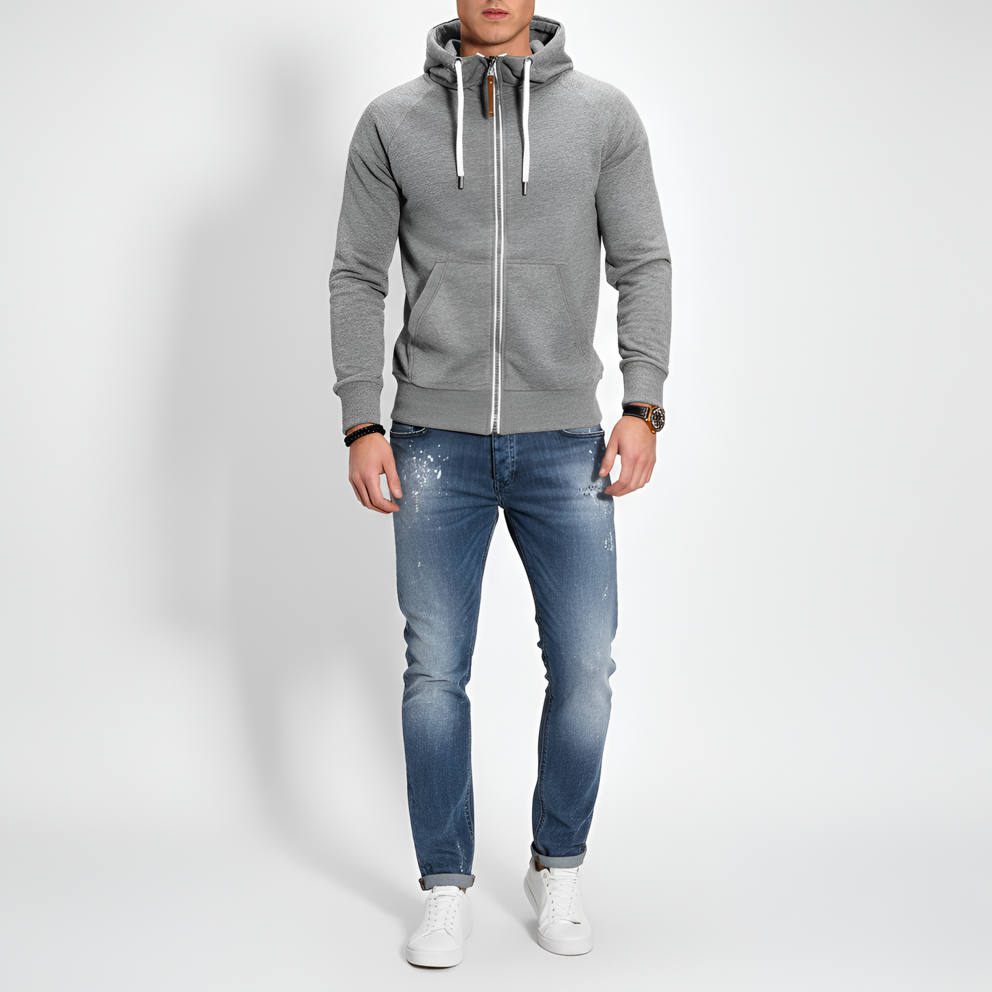 Uomo Cotton Hoodie Zip Jacket