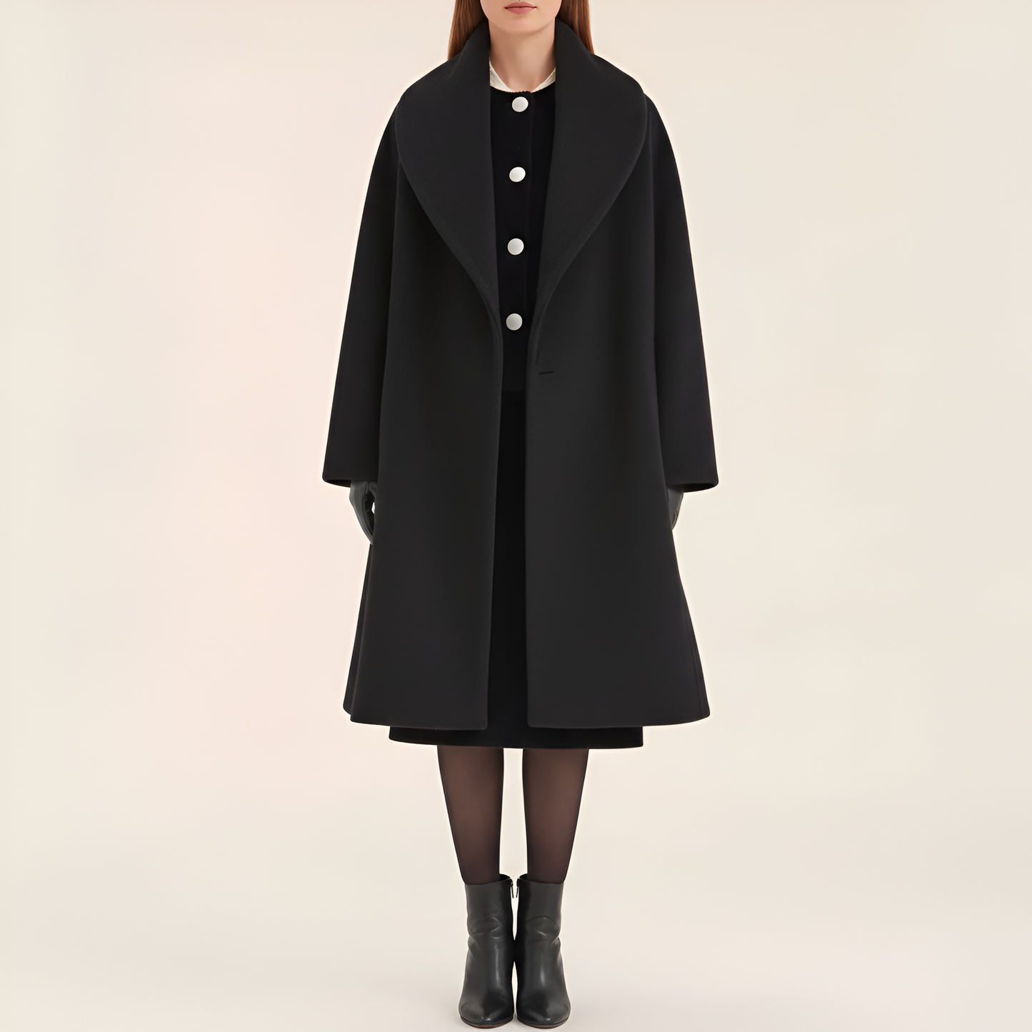 Elegante Donna Wool Blend Coat con Collo Largo