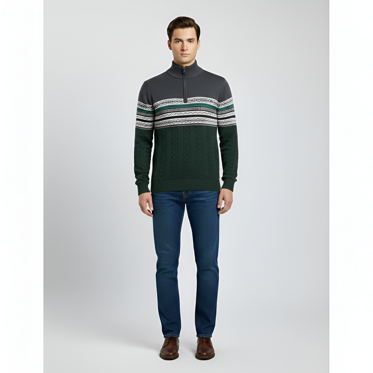 Warm Zip Neck Mens Wool Blend Sweater