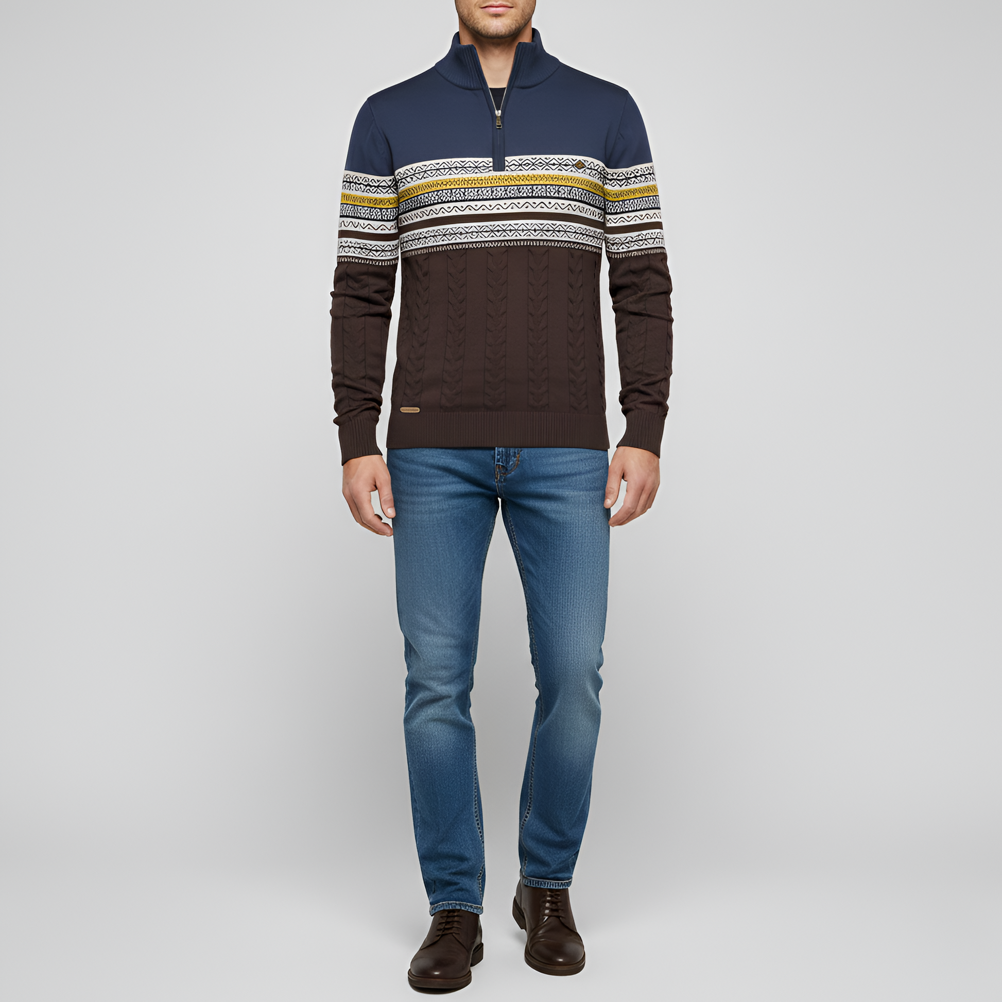 Warm Zip Neck Mens Wool Blend Sweater - VogeLuxe