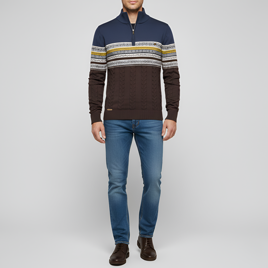 Warm Zip Neck Mens Wool Blend Sweater - VogeLuxe