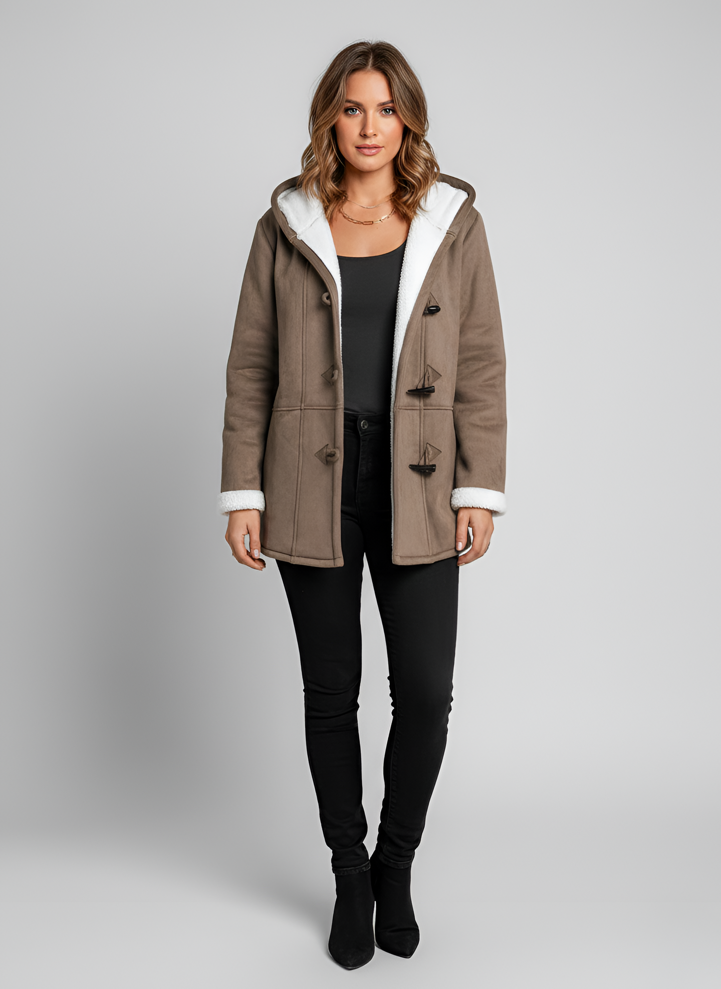 Luxe Women's Parka Coat with Hood in Faux Shearling Lining