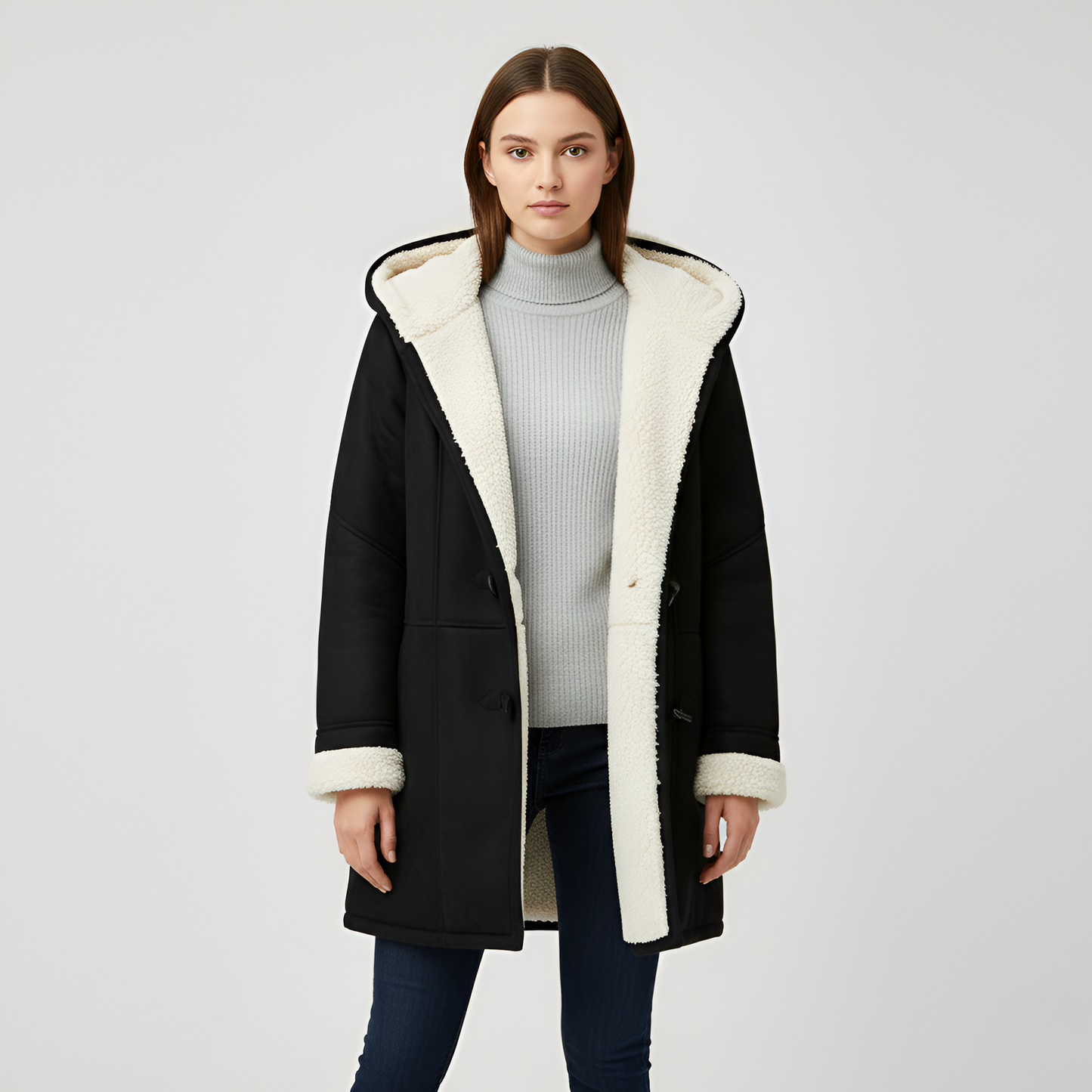 Donna Parka Piumino con Fodera Pelliccia e Cerniera