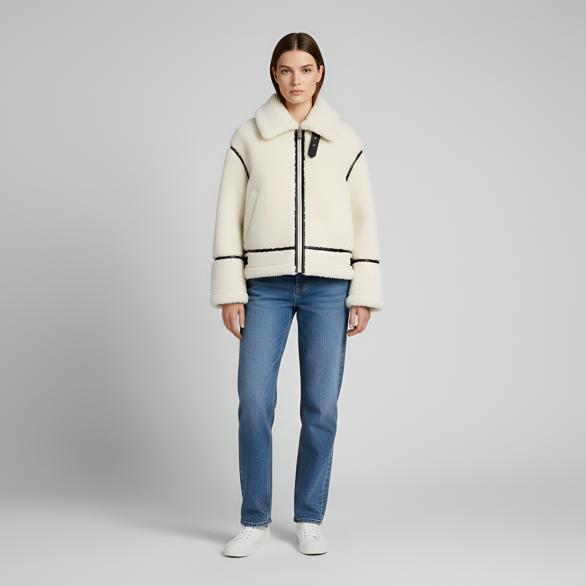 Donna Synthetic Fur Jacket with Zip and Collar - VogeLuxe