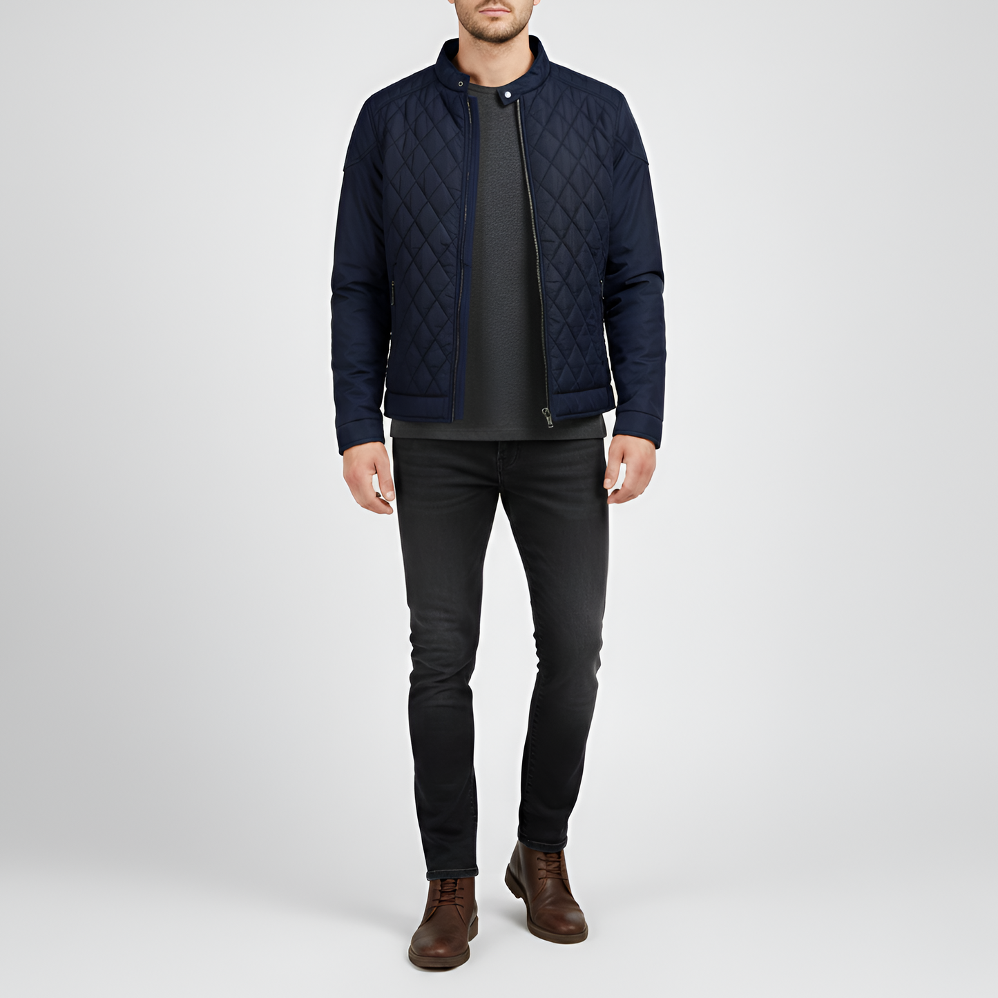 Warm Padded Men's Winter Jacket with Zip and High Collar
