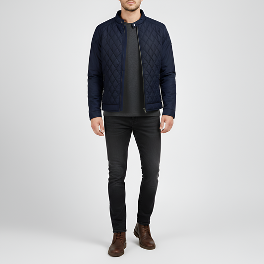 Warm Padded Men's Winter Jacket with Zip and High Collar
