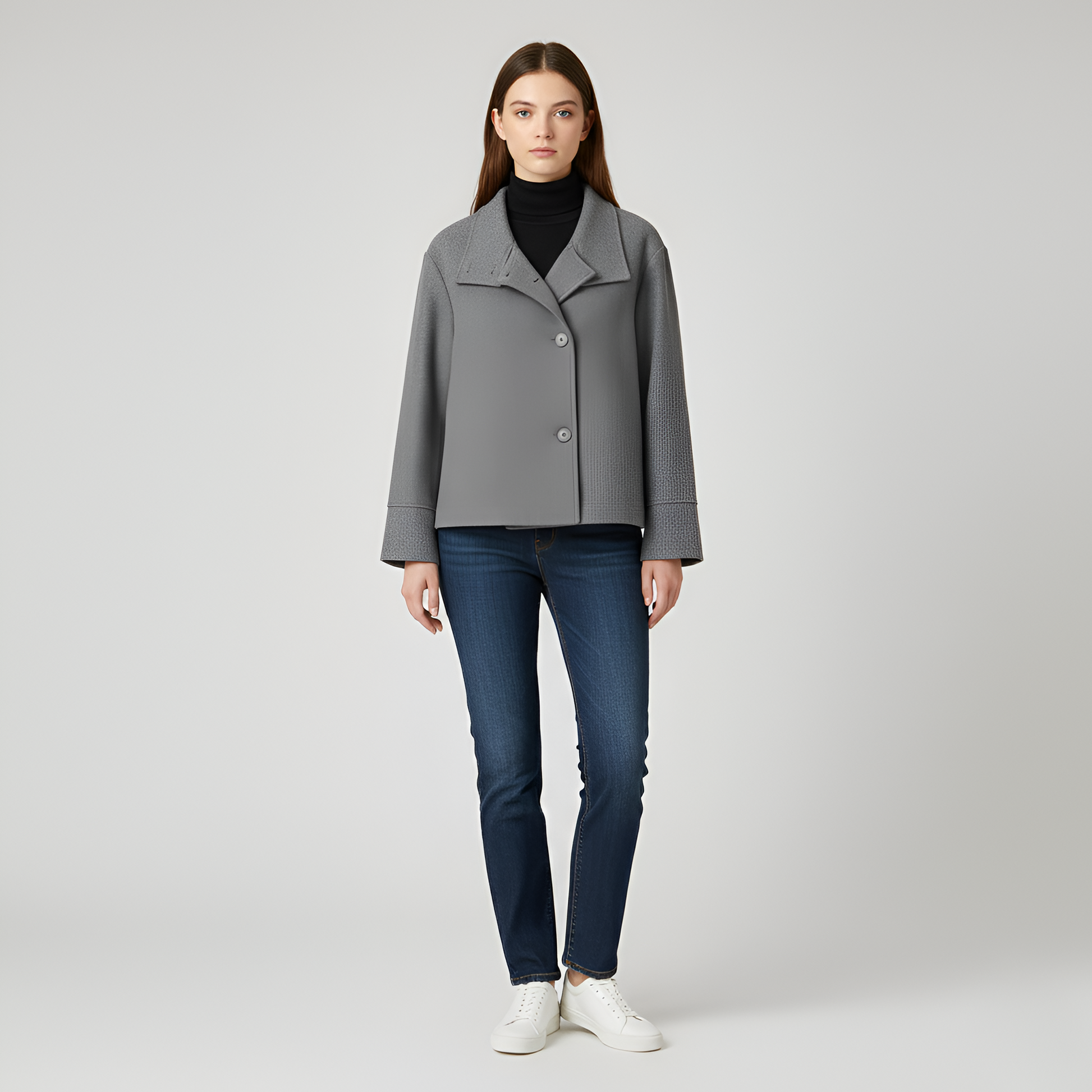 Donna Corta Giacca Lana Doppiopetto Inverno - VogeLuxe