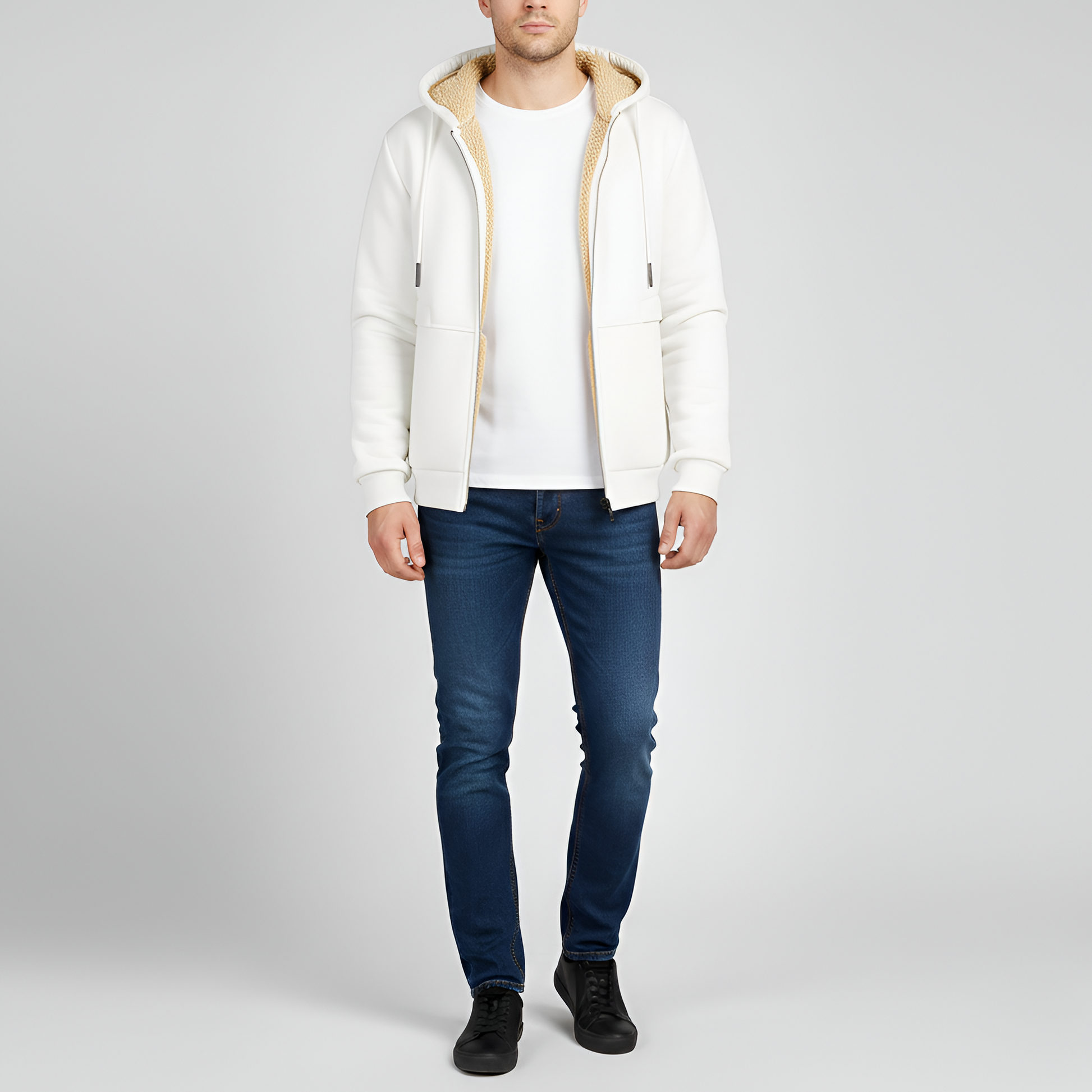 Uomo Felpa Cappuccio Pile Zip Up Jacket - VogeLuxe