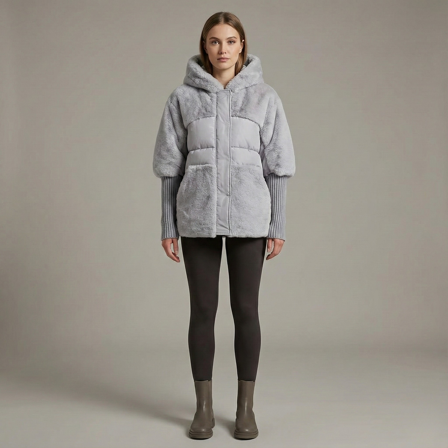 Donna Parka Imbottita con Fodera Ecologica e Cappuccio