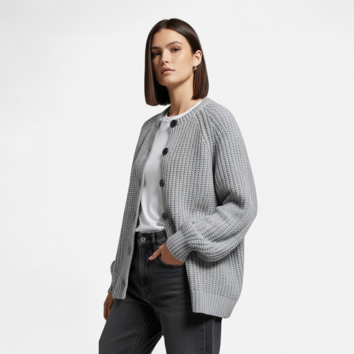 Cozy Womens Classic Crew Neck Knit Cardigan - VogeLuxe