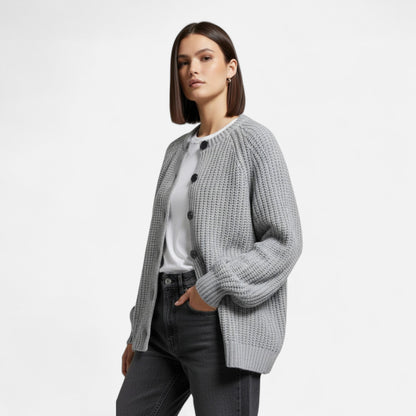 Cozy Womens Classic Crew Neck Knit Cardigan - VogeLuxe