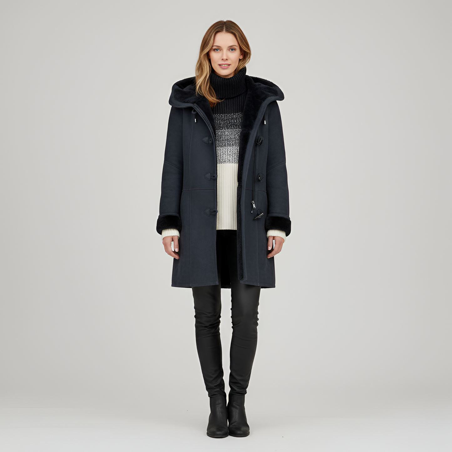 Donna Parka Piumino con Fodera Pelliccia e Cerniera