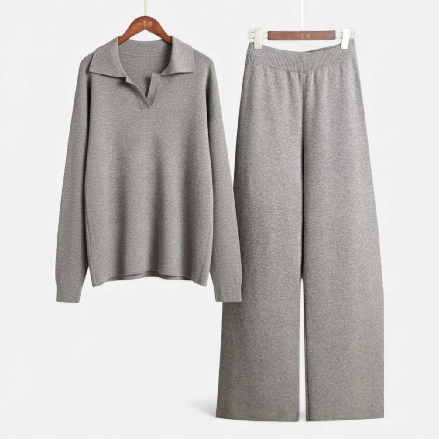 Soft Women's Polo Loungewear Set with Classic Knit Design