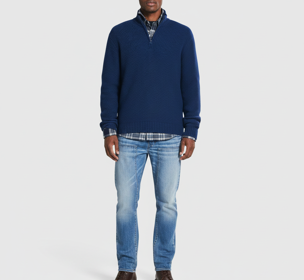 Warm Cotton High Neck Men's Zip Sweater
