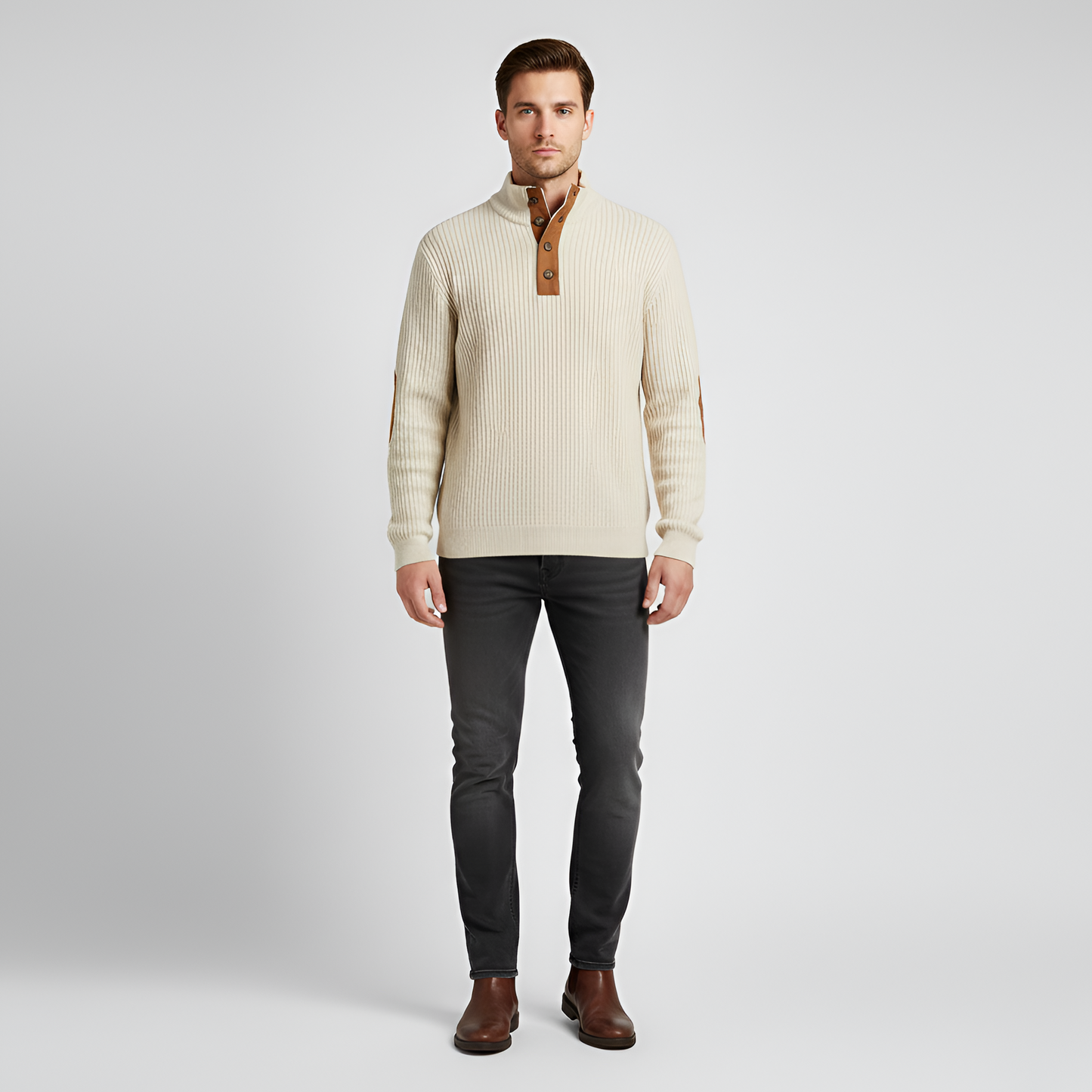Sweater uomo dolcevita a coste con rinforzi ai gomiti