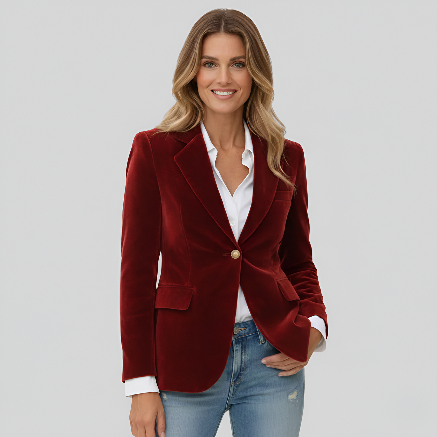 Elegant Velvet One Button Women's Blazer