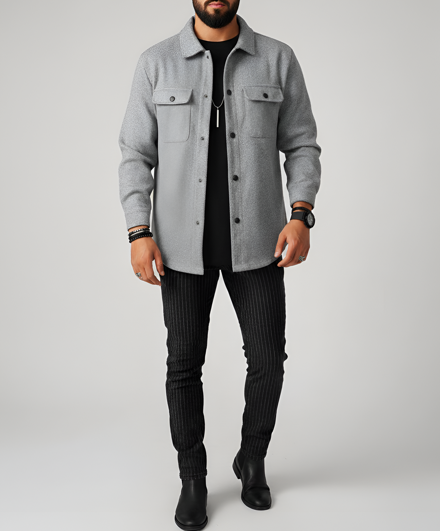 Warm Wool Blend Long Sleeve Men's Shirt