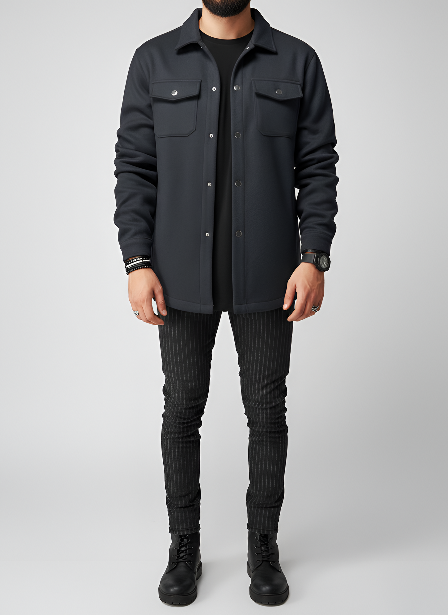 Warm Wool Blend Long Sleeve Men's Shirt
