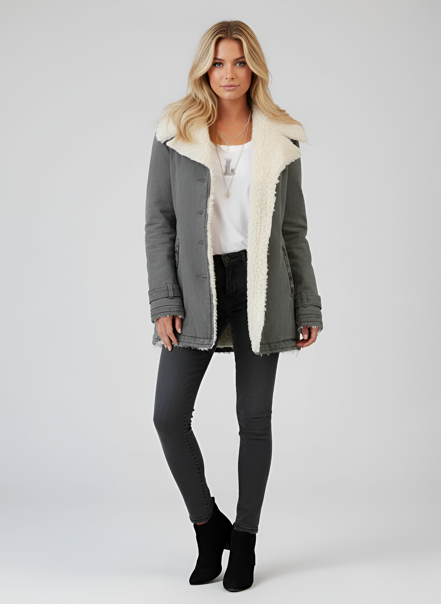 Elegante donna montone giacca in pelle con fodera sintetica morbida