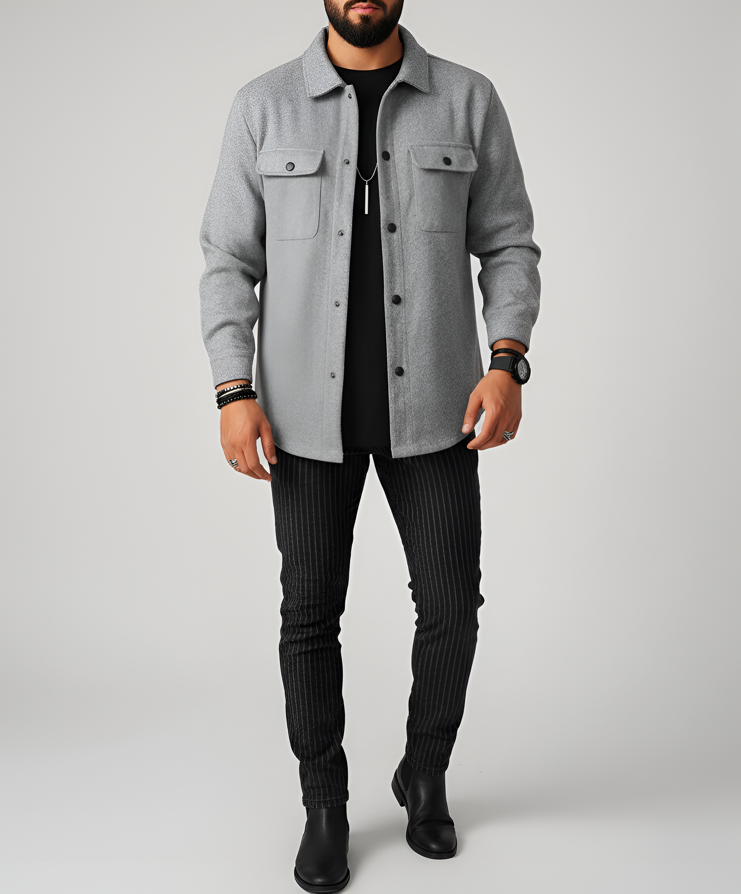 Warm Wool Blend Long Sleeve Men's Shirt