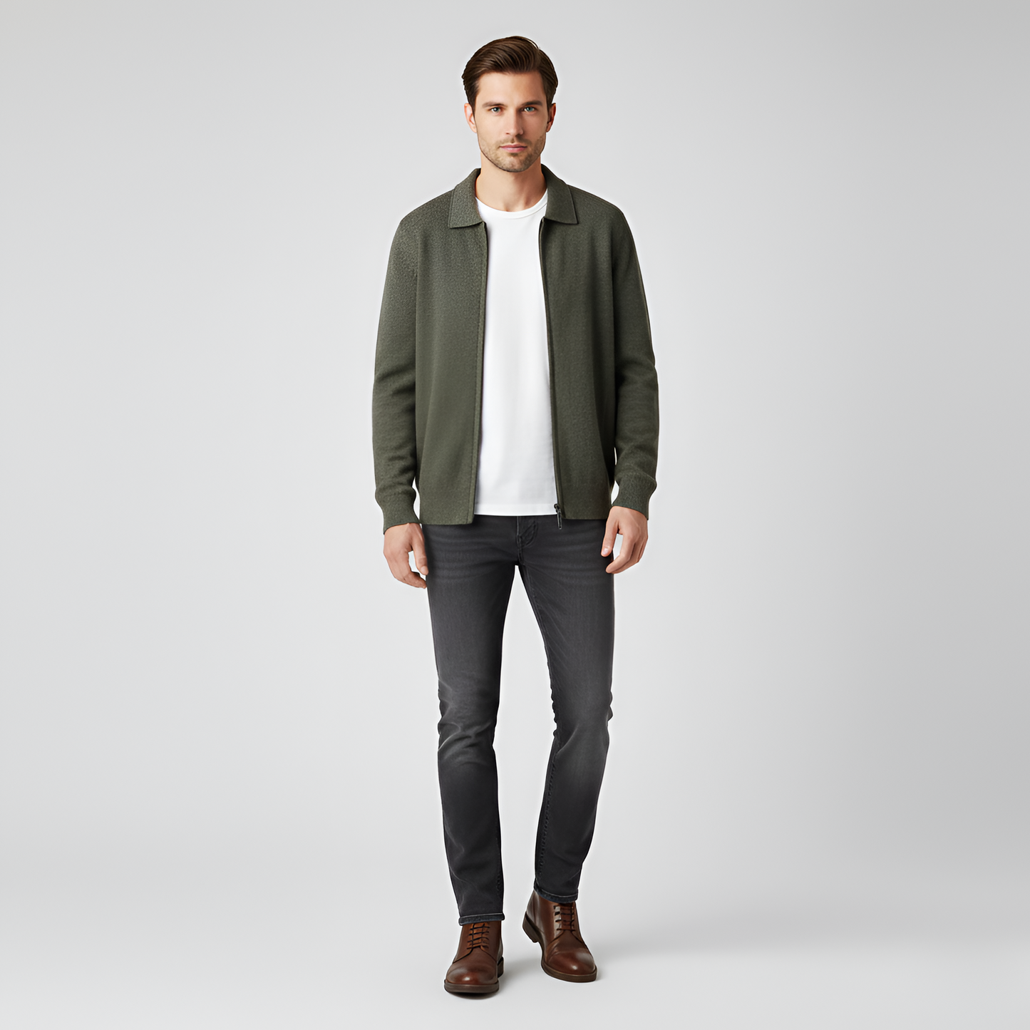 Uomo Cardigan Zip Cotone Casual Jacket