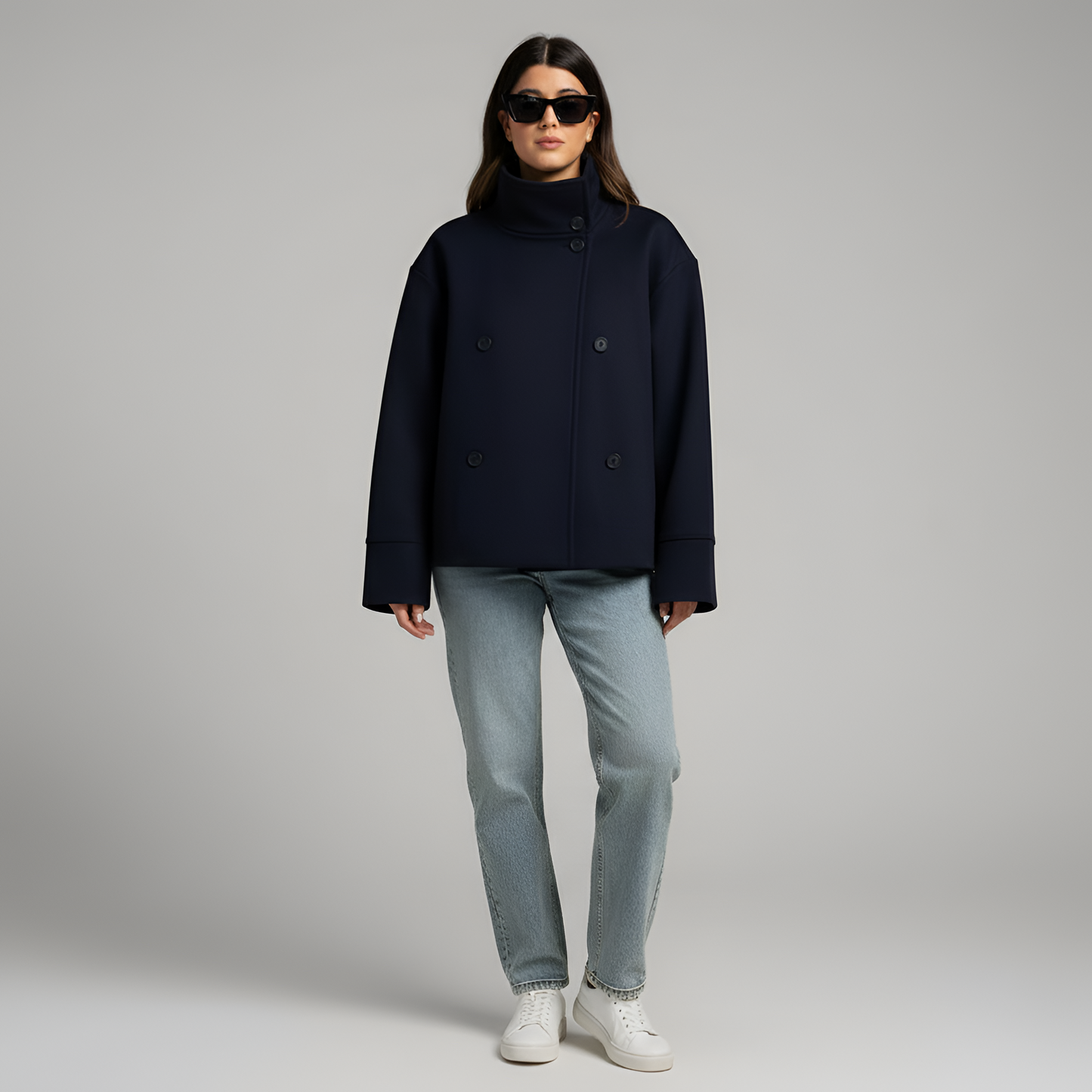 Donna Corta Giacca Lana Doppiopetto Inverno