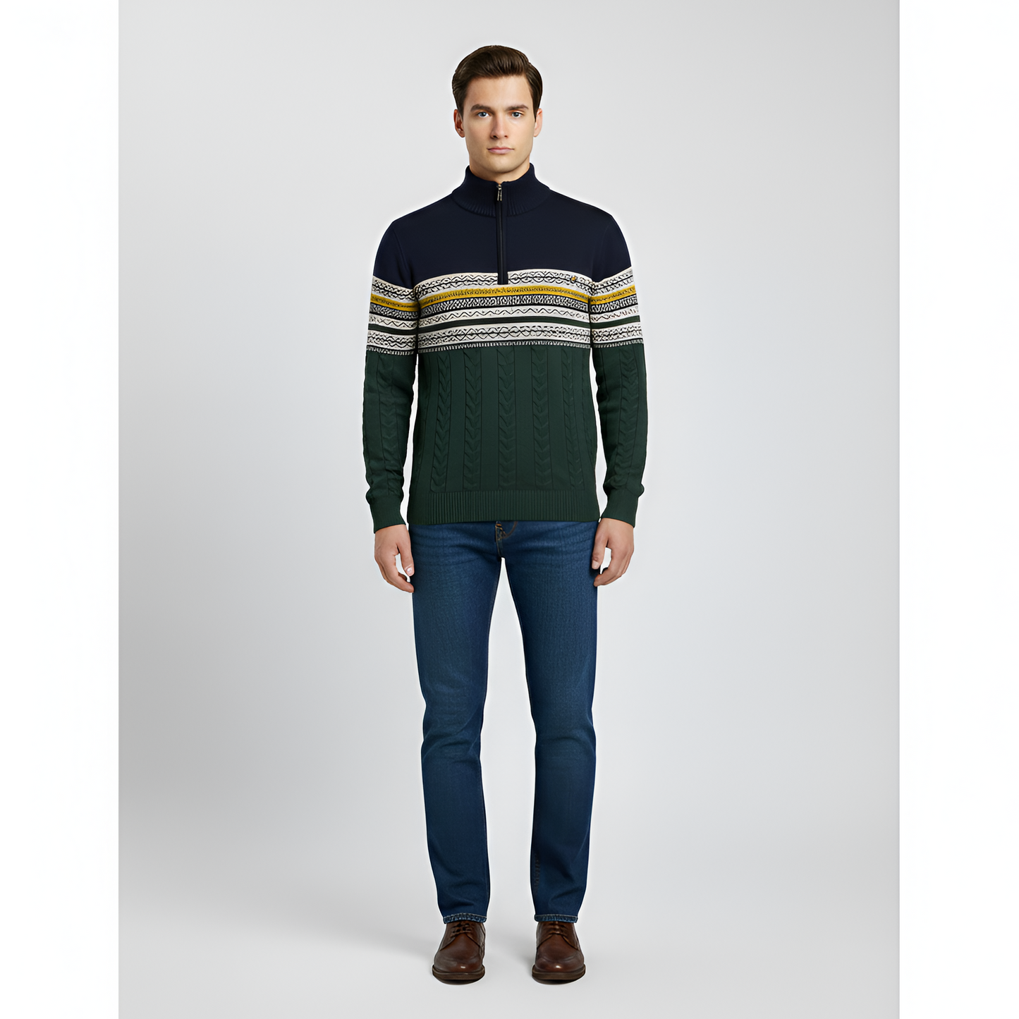 Warm Zip Neck Mens Wool Blend Sweater