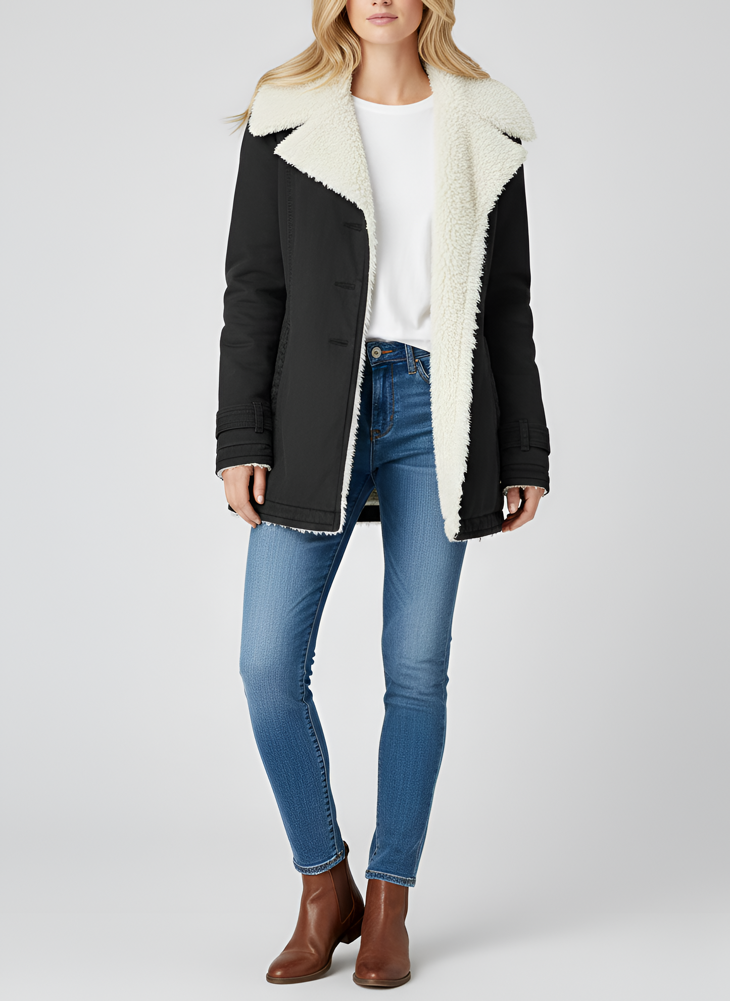 Elegante donna montone giacca in pelle con fodera sintetica morbida