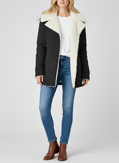 Elegante donna montone giacca in pelle con fodera sintetica morbida