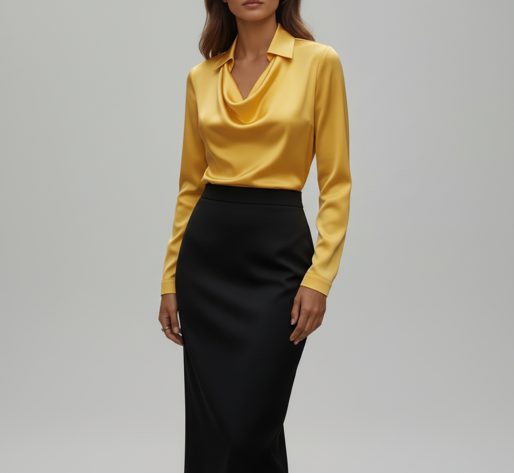Elegante Satin Donna Blouse Collo Morbido - VogeLuxe