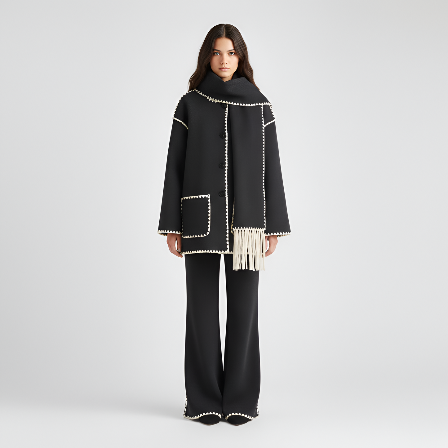 Donna Corto Parka Con Sciarpa E Bottone Frontale