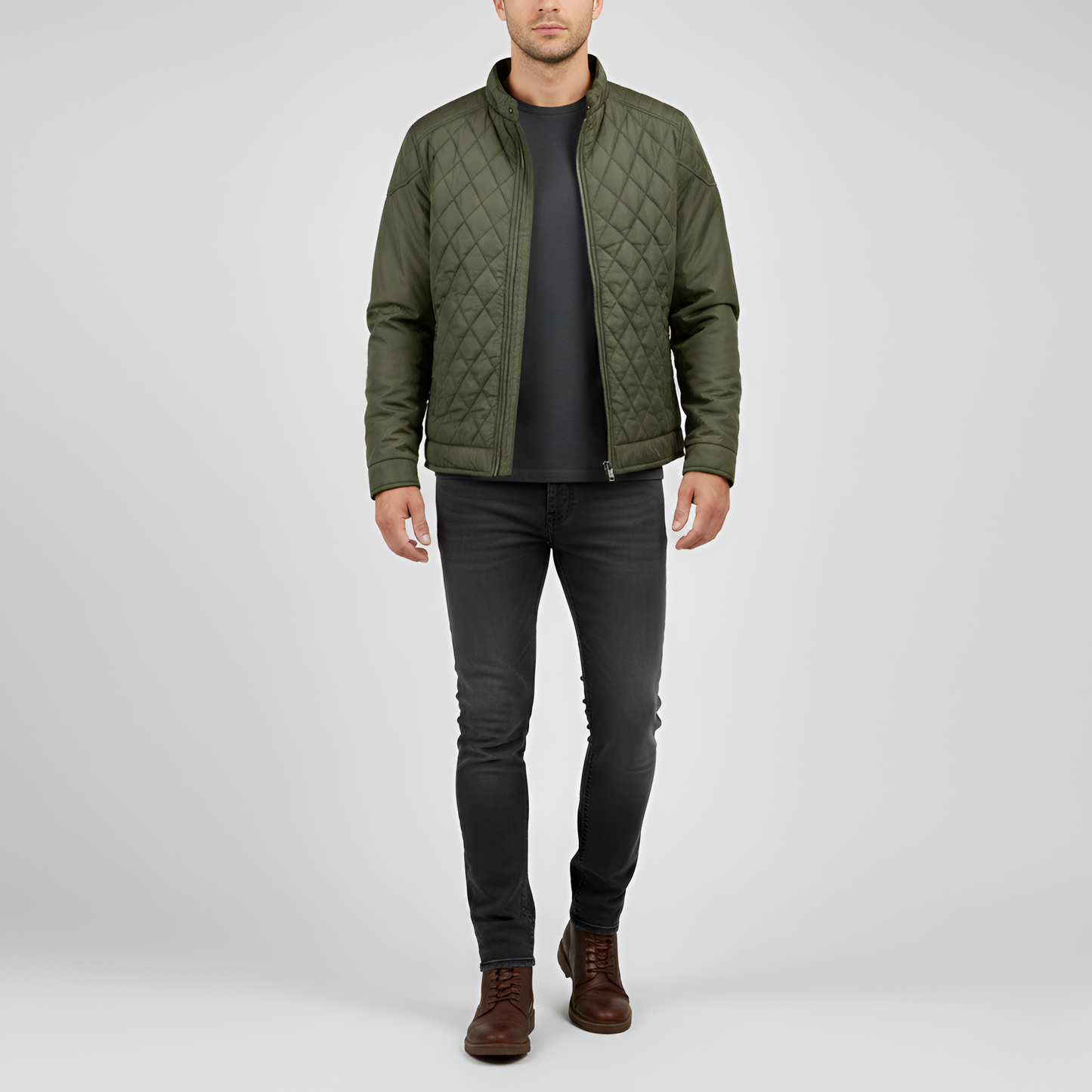 Warm Padded Men's Winter Jacket with Zip and High Collar