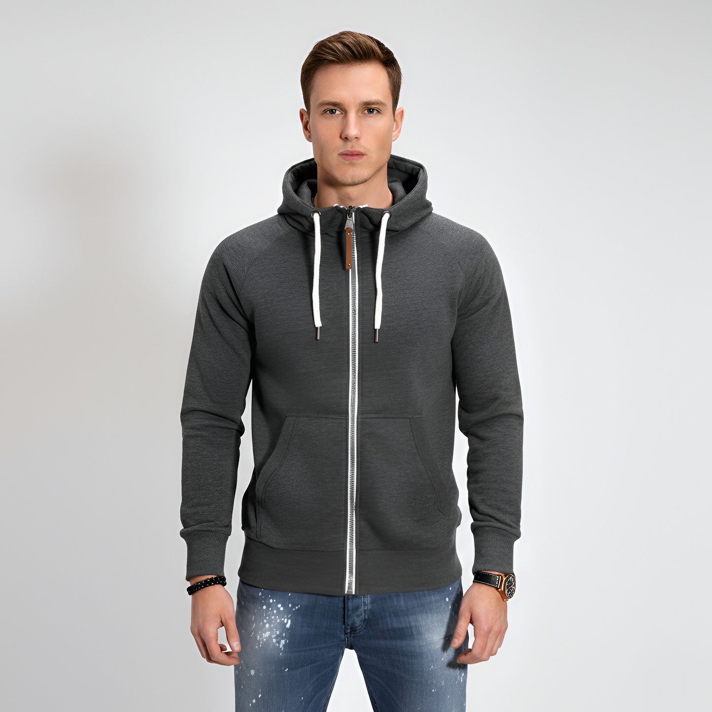 Uomo Cotton Hoodie Zip Jacket
