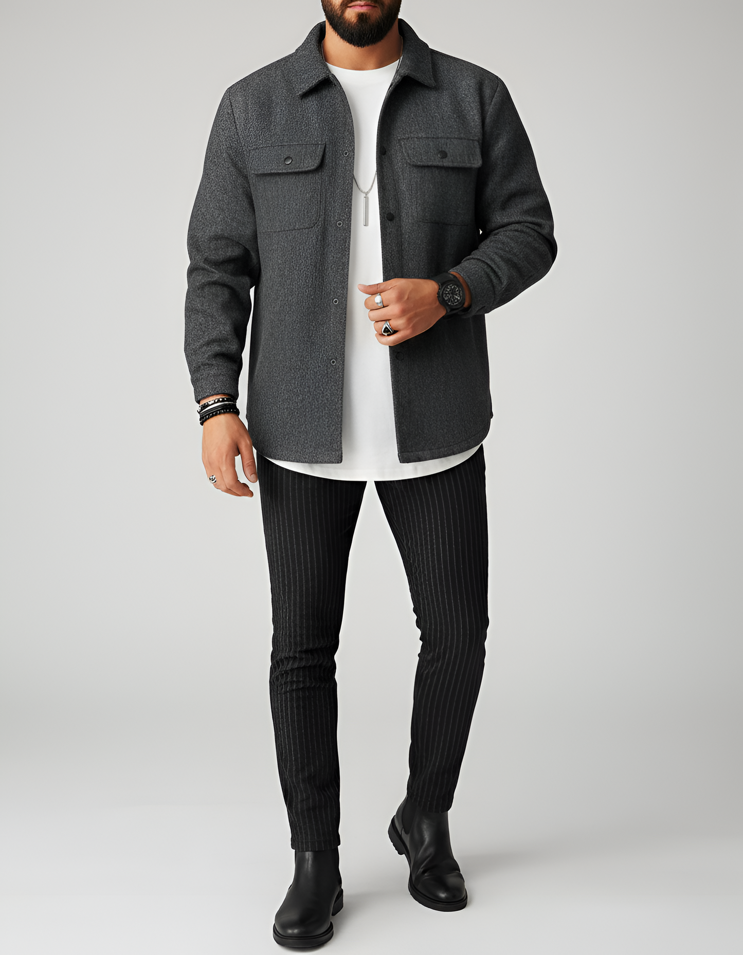 Warm Wool Blend Long Sleeve Men's Shirt