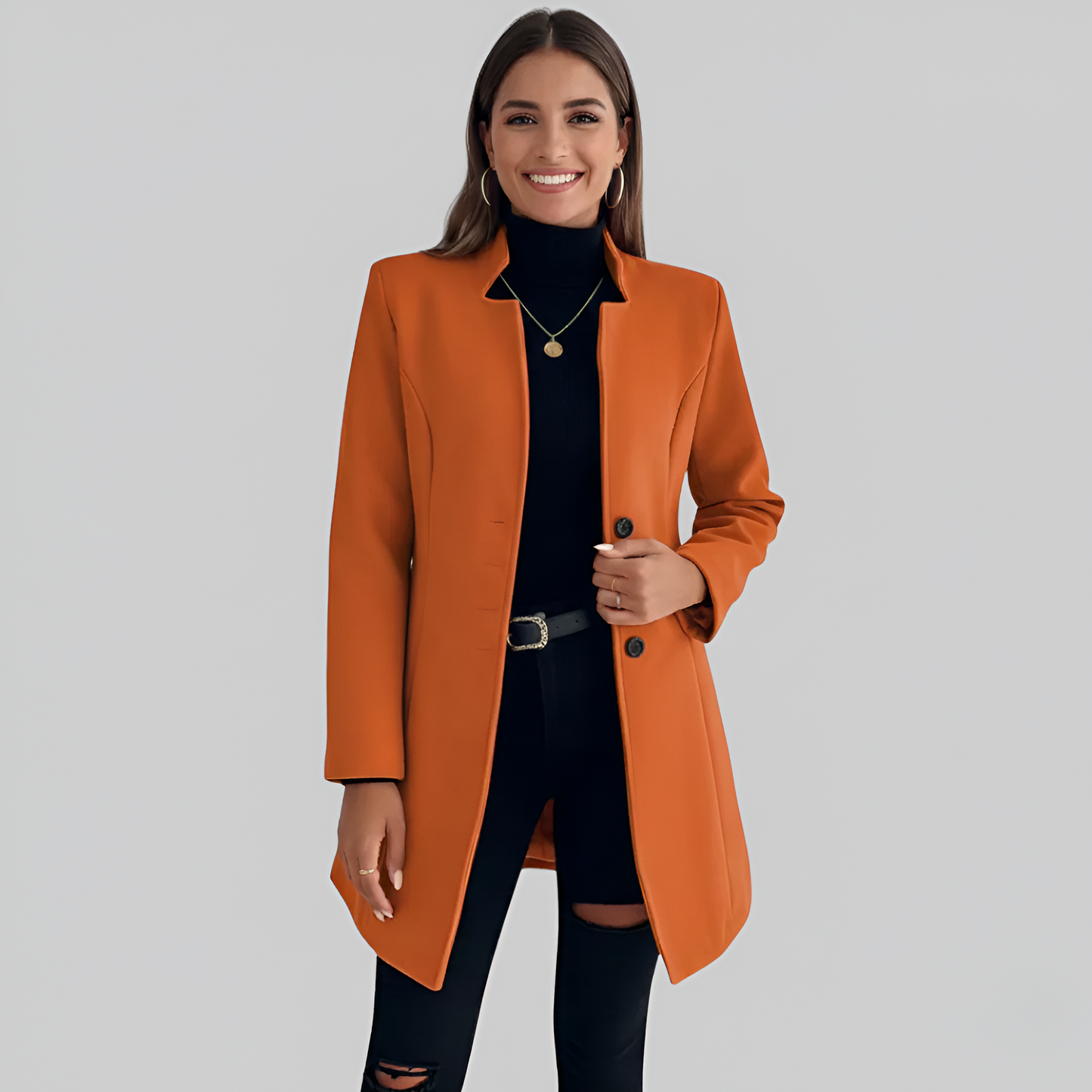 Elegant Women's Long Button Coat - VogeLuxe