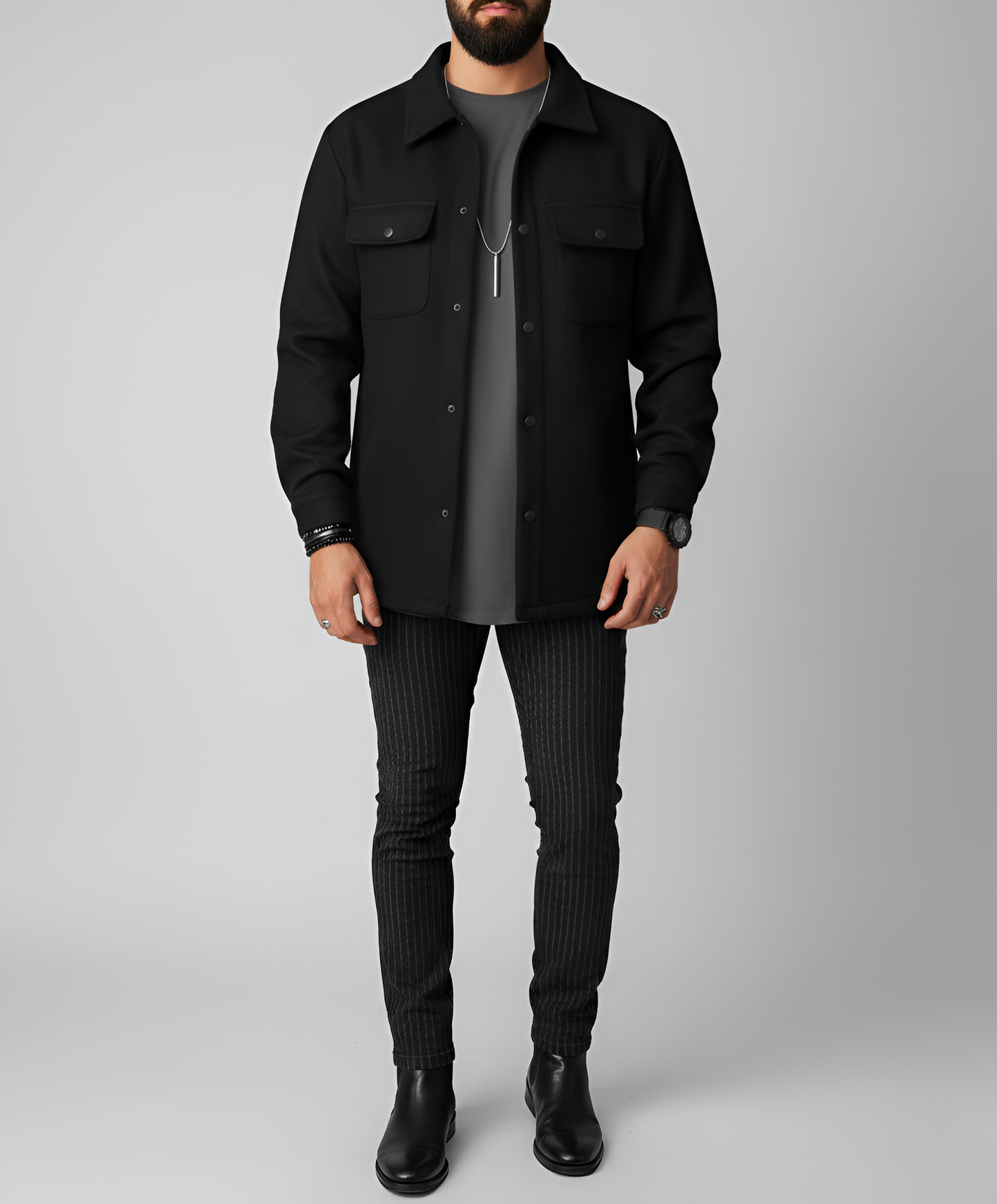 Warm Wool Blend Long Sleeve Men's Shirt