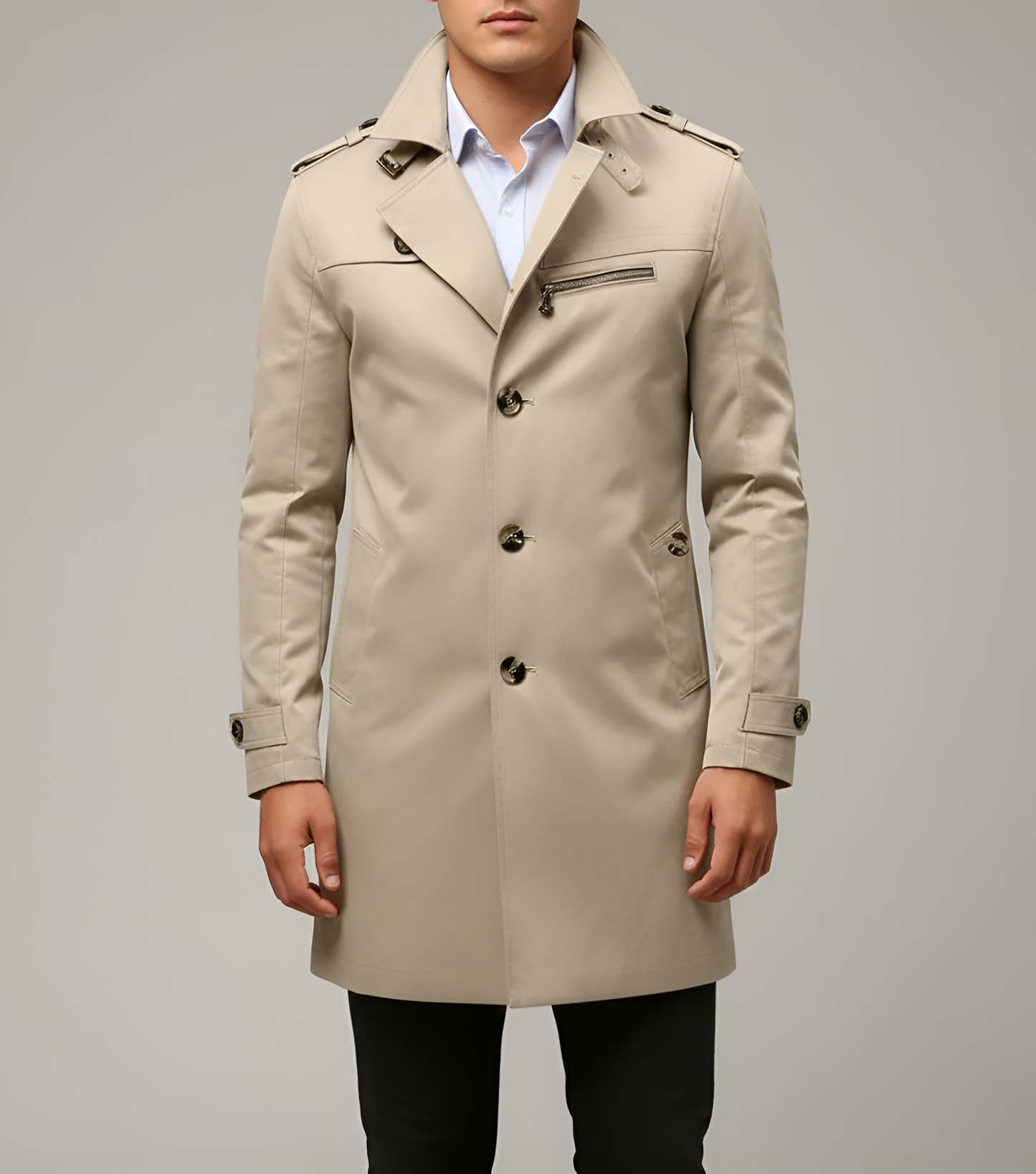 Classico trench coat uomo con cintura e zip