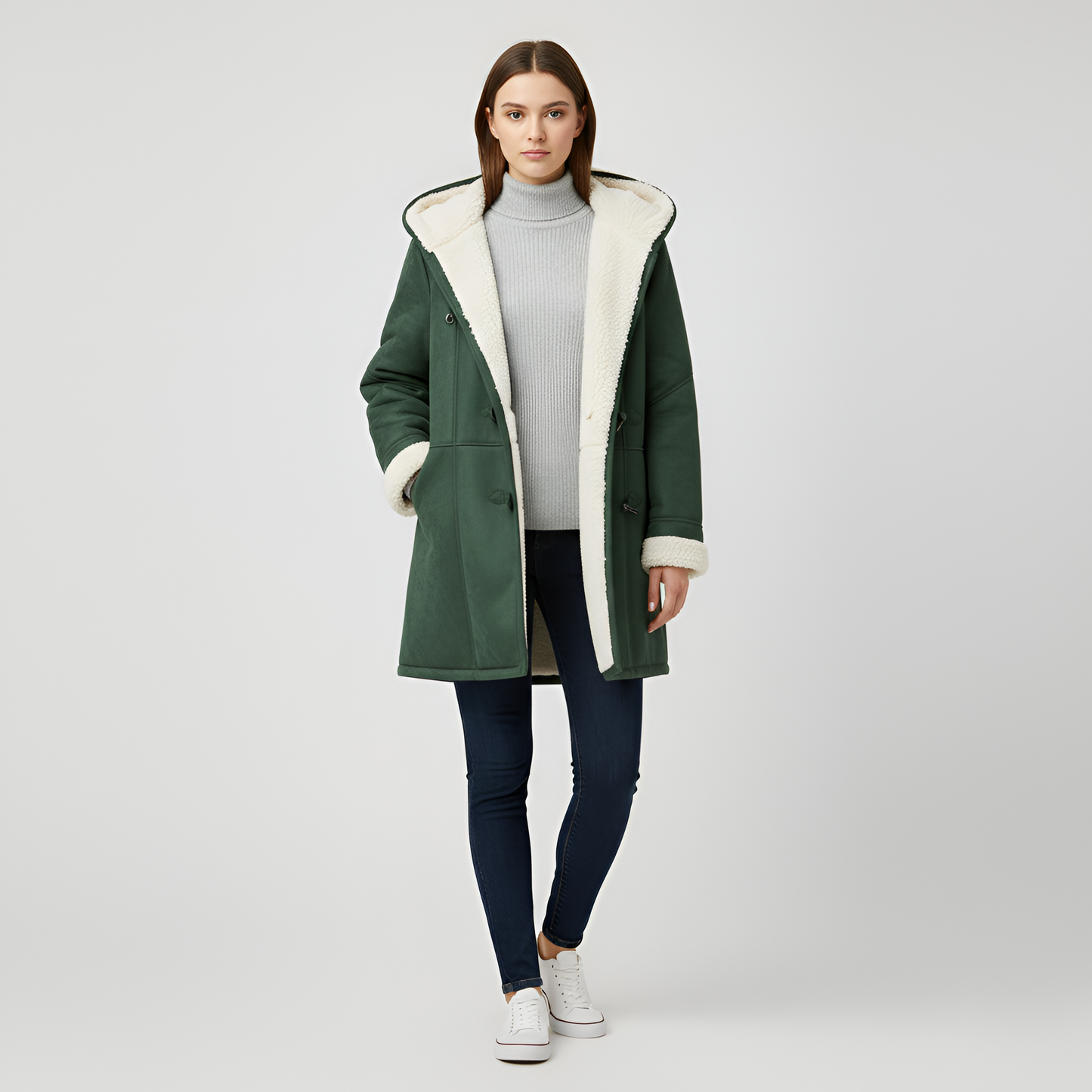 Donna Parka Piumino con Fodera Pelliccia e Cerniera