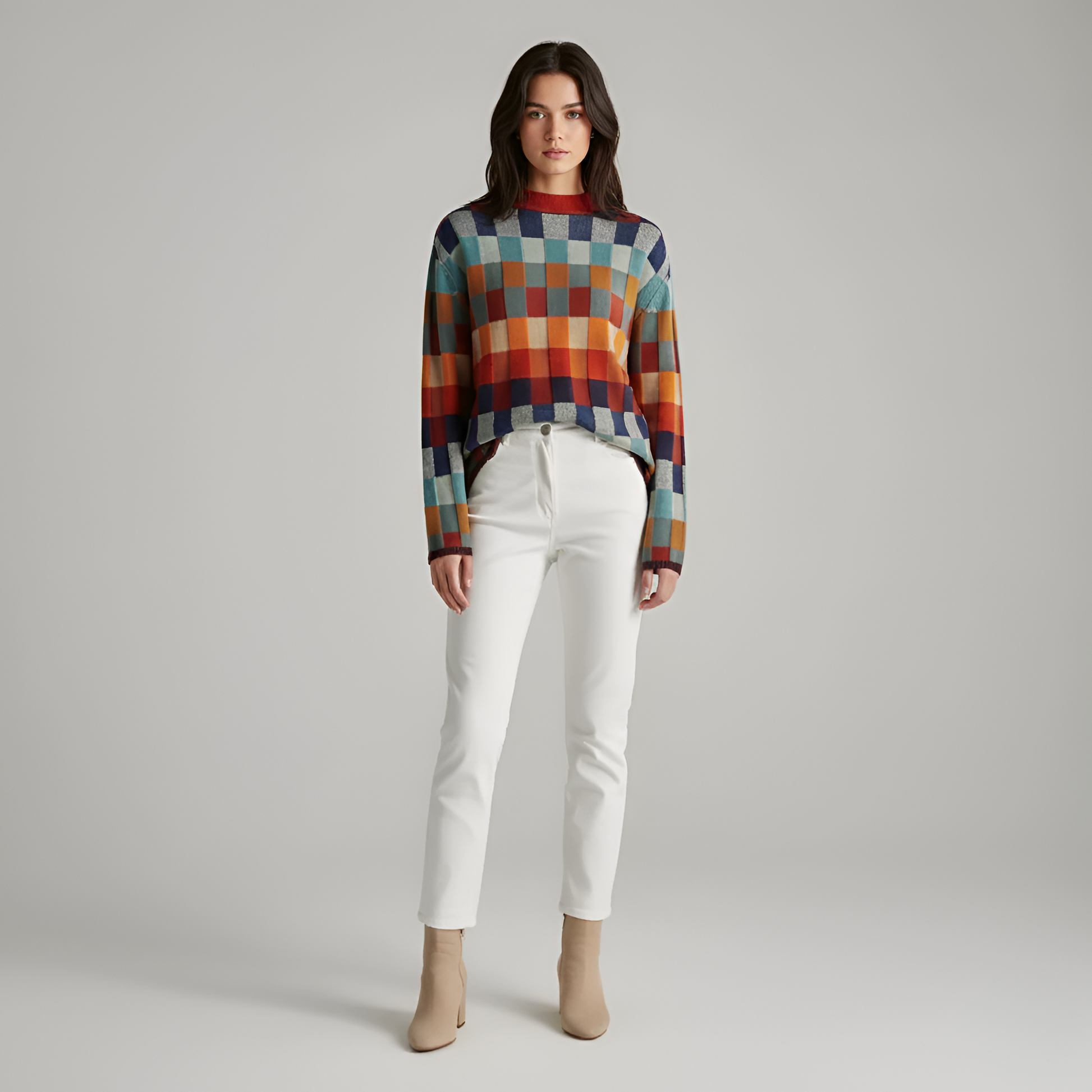 Donna Maglione Lana Misto Quadri Sweater - VogeLuxe