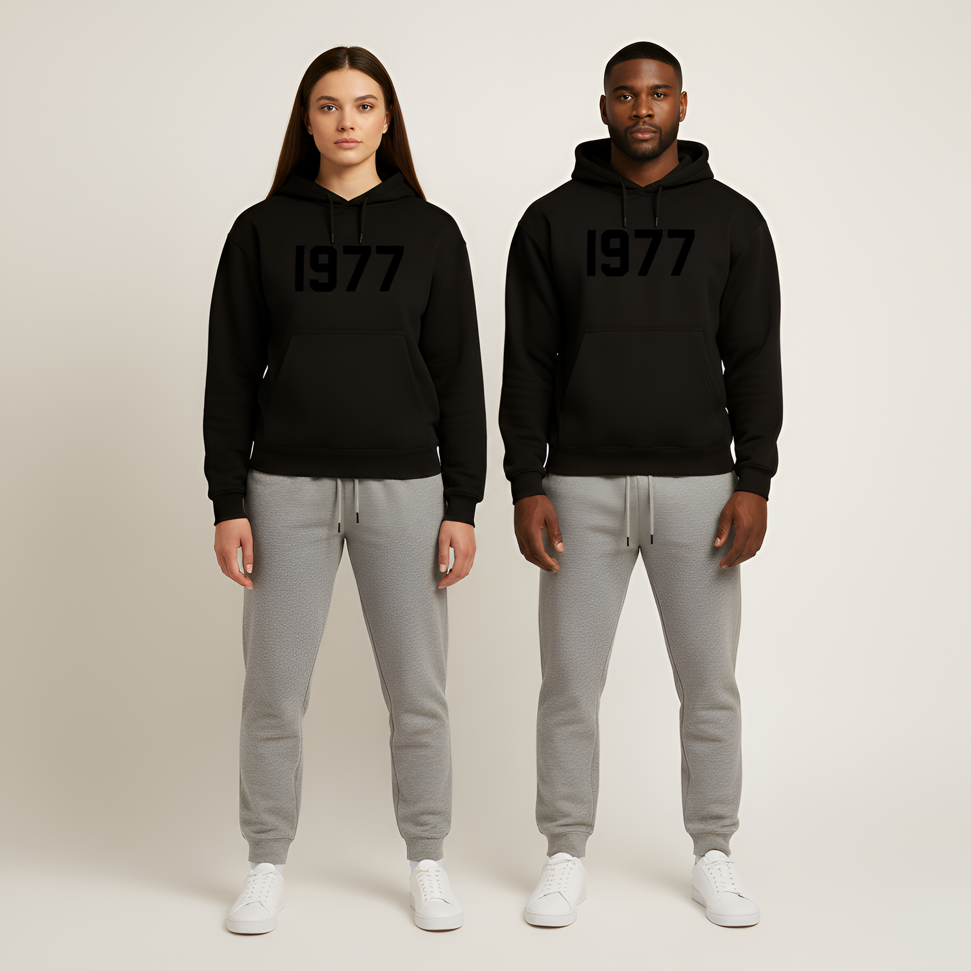 Cotton Unisex Hoodie with Front Print 1977 Design - VogeLuxe