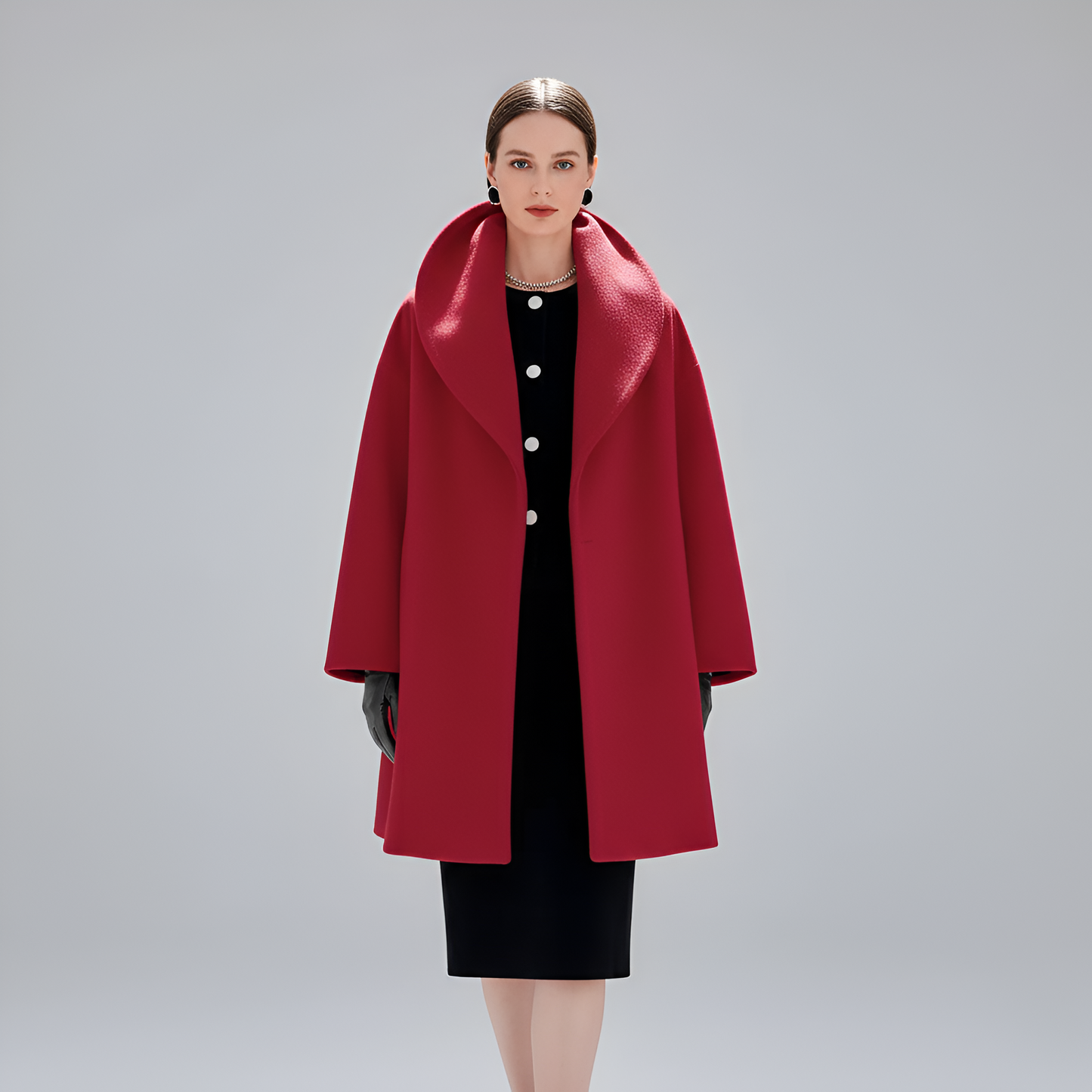 Elegante Donna Wool Blend Coat con Collo Largo
