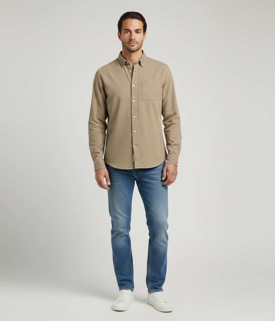 Uomo Cotton Casual Long Sleeve Shirt