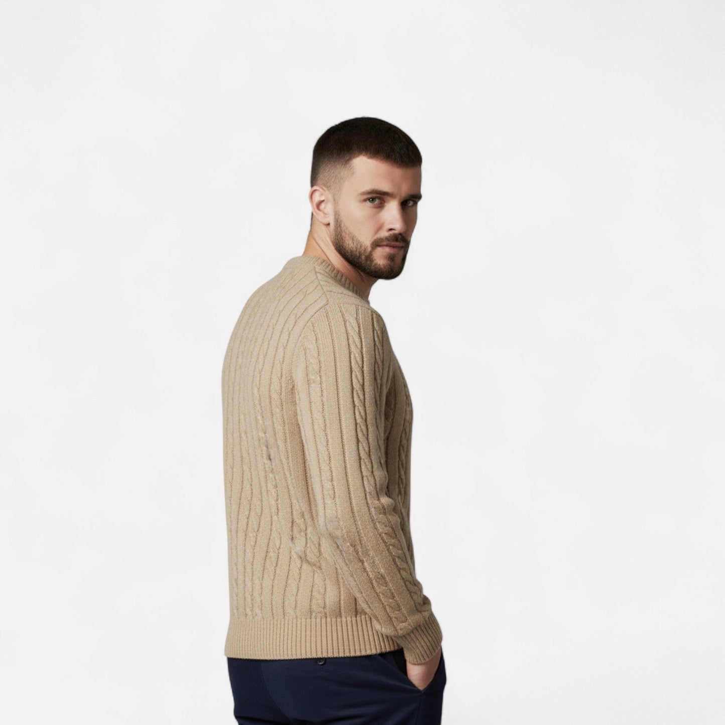 VogeLuxe | Men’s Cable Knit Crew Neck Sweater