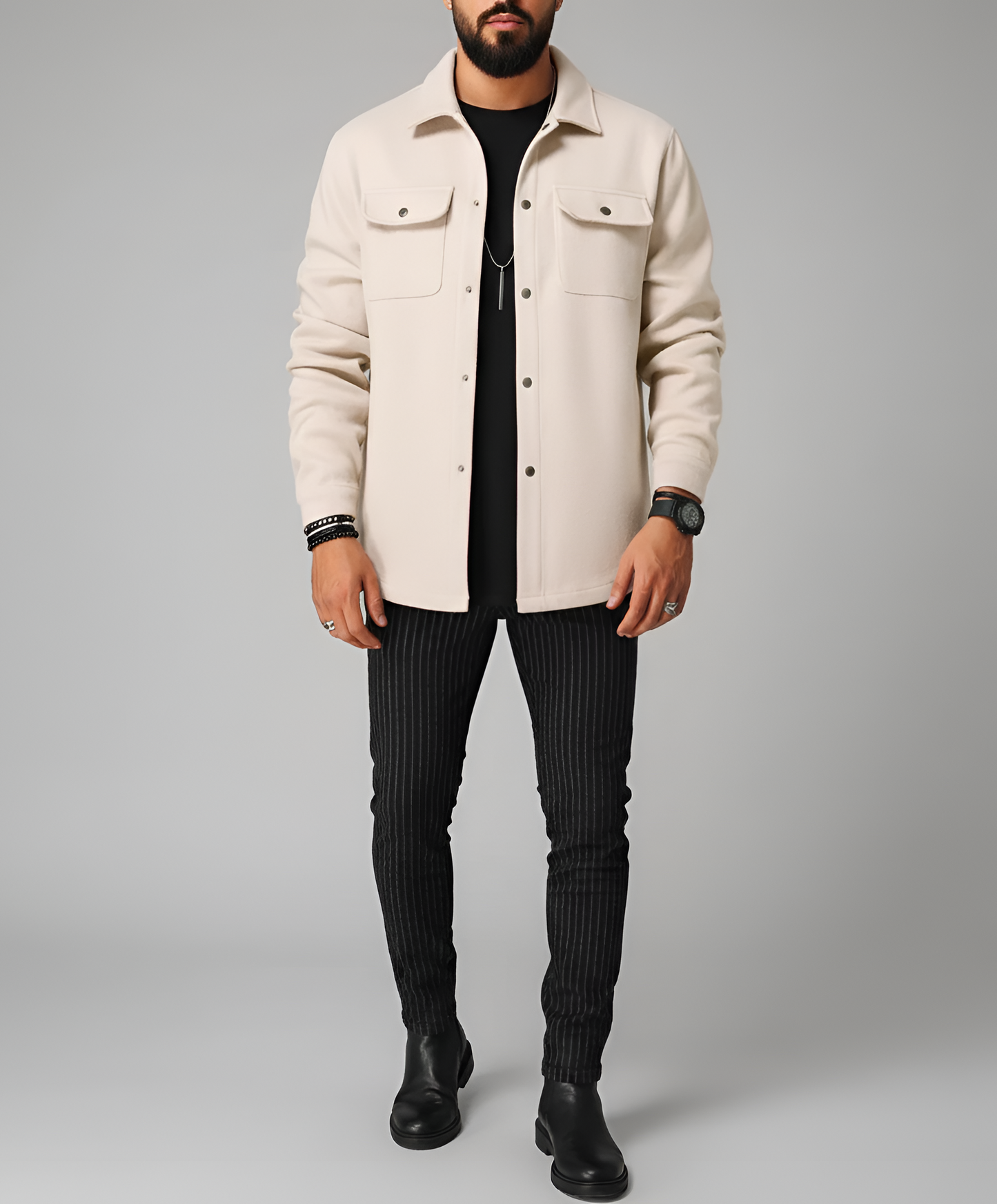 Warm Wool Blend Long Sleeve Men's Shirt