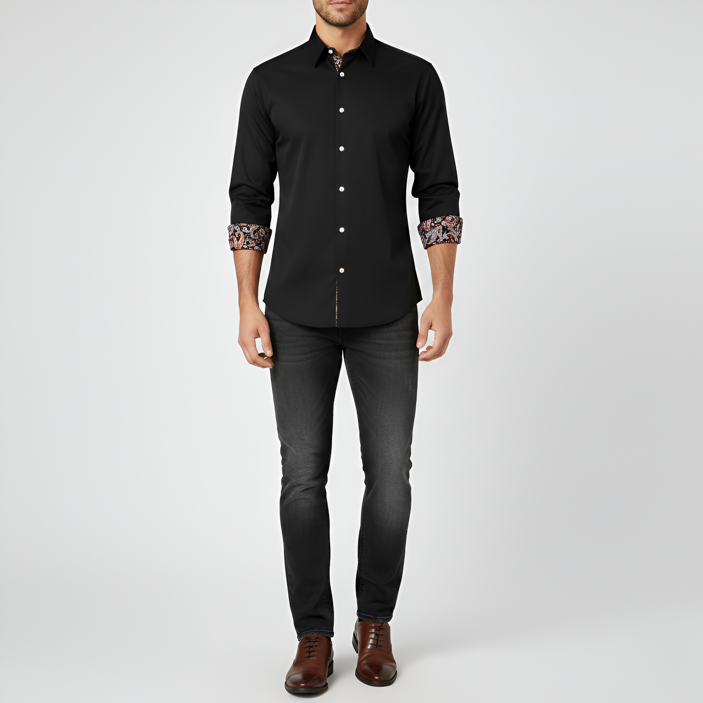 Uomo Slim Fit Cotton Shirt with Printed Details