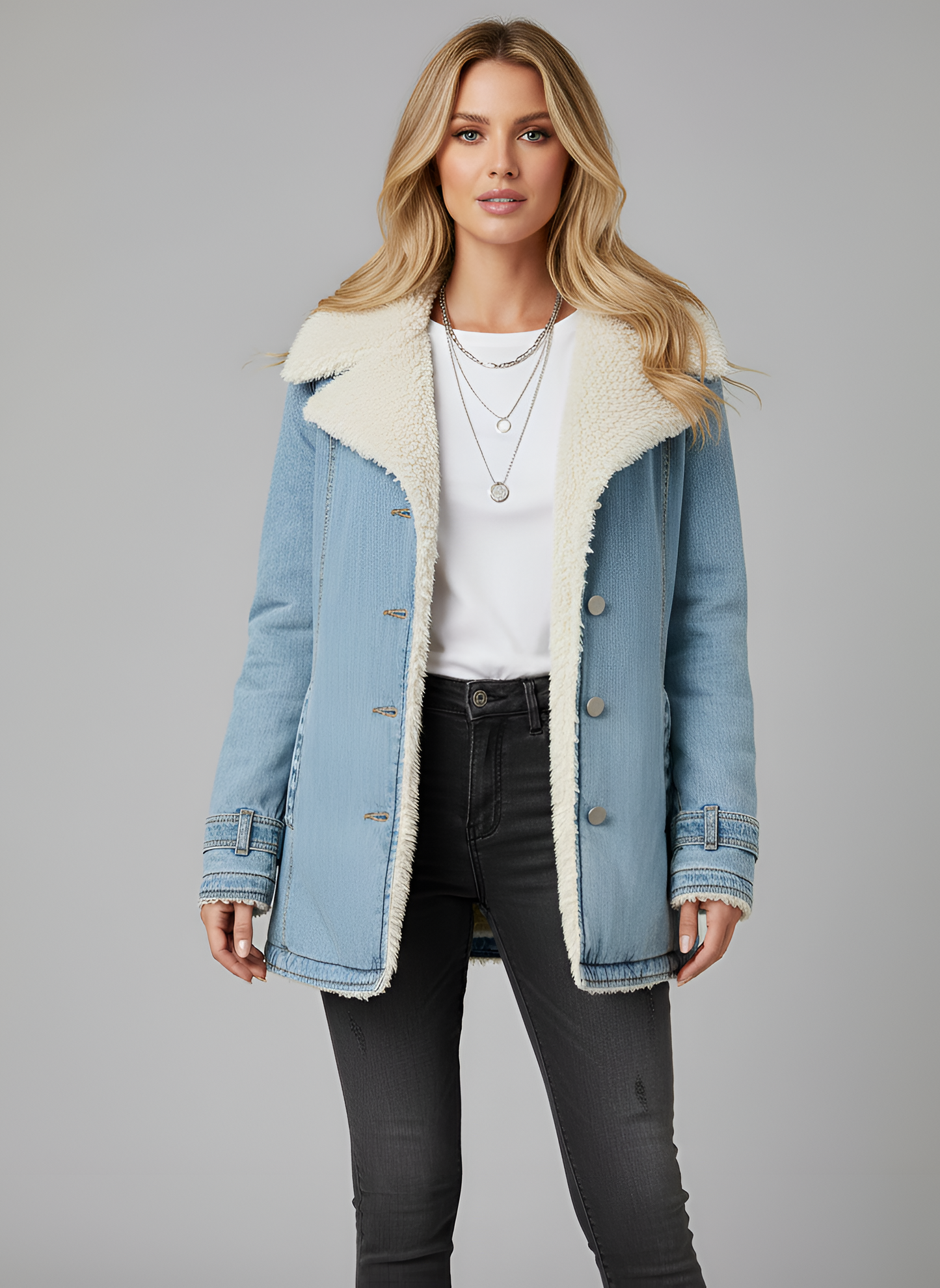 Elegante donna montone giacca in pelle con fodera sintetica morbida