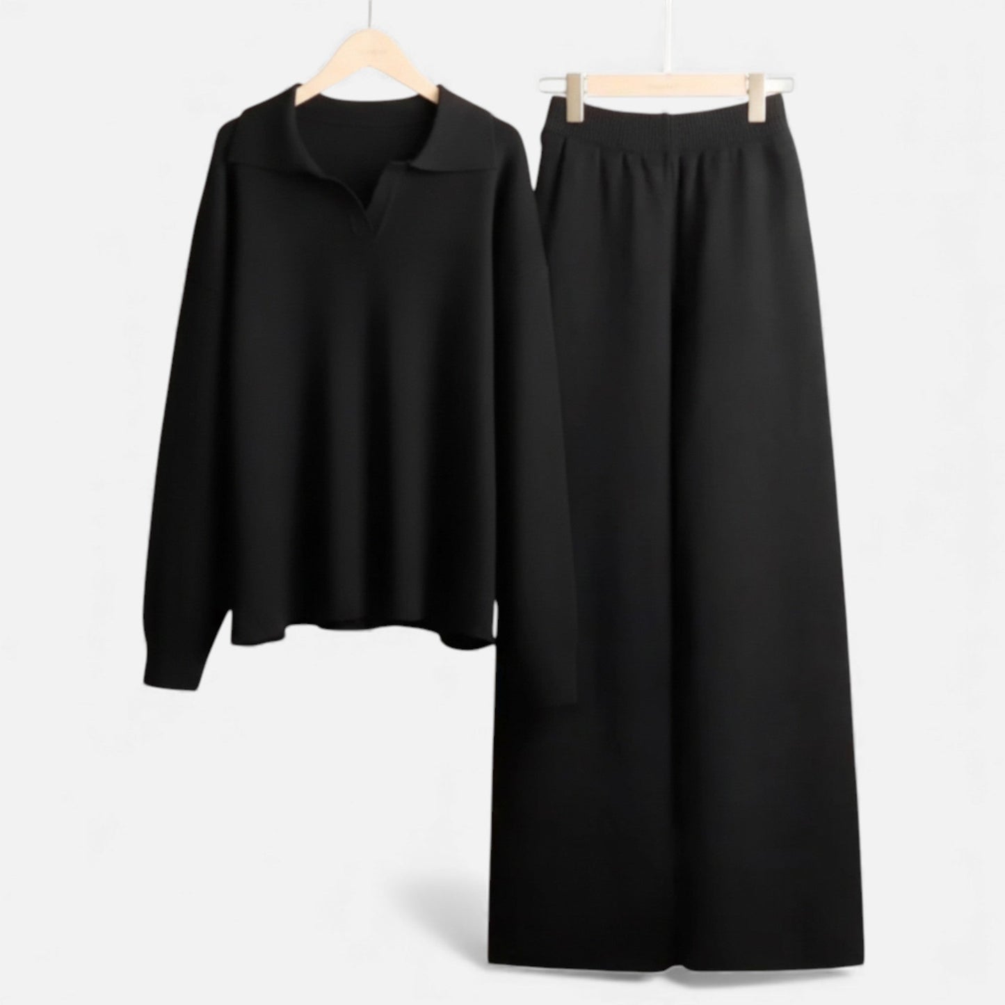 Soft Women's Polo Loungewear Set with Classic Knit Design