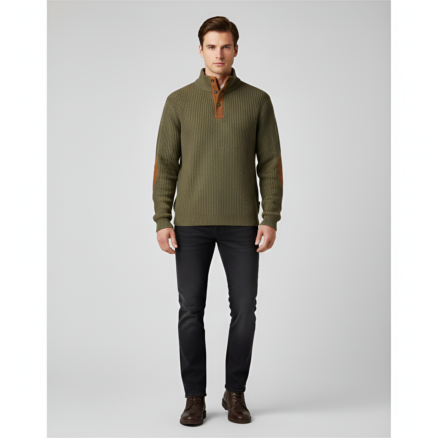 Sweater uomo dolcevita a coste con rinforzi ai gomiti